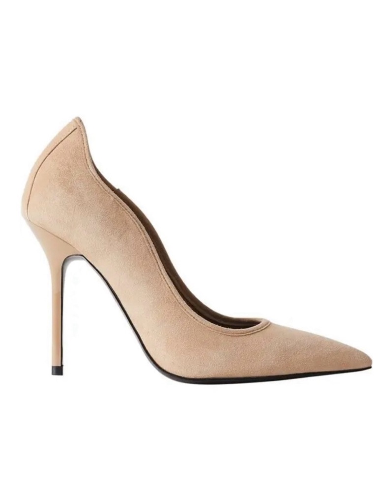 Reiss Pointed Toe Suede Pump In Cream Beige New
